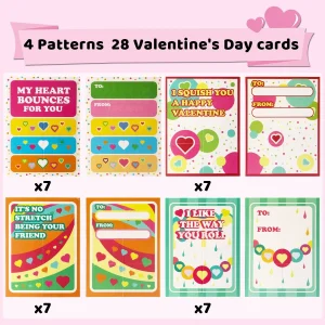 28Pcs Stretchy Squishy Ball Toys with Valentines Day Cards for Kids-Classroom Exchange Gifts
