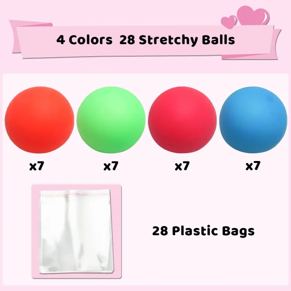 28Pcs Stretchy Squishy Ball Toys with Kids Valentines Cards