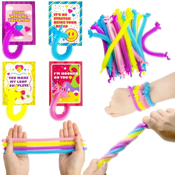 28Pcs Stretchy String with Valentines Day Cards for Kids-Classroom Exchange Gifts