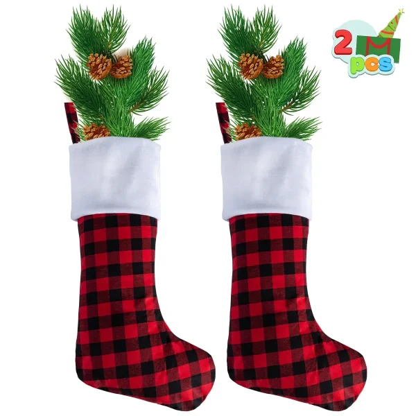 2pcs Red and Black Buffalo Plaid Christmas Stockings
