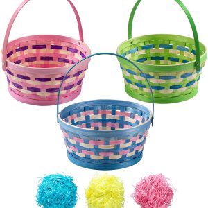 3pcs Easter Woven Basket with Tricolor Grass Paper Shred