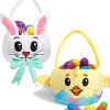 2Pcs Fluffy 3D Bunny and Chick Plush Easter Basket