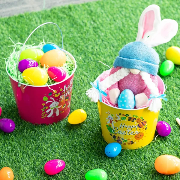 2Pcs Large Easter Metal Bucket with Handles 6.5in