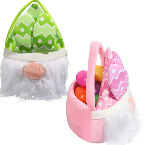 2Pcs Plush Gnome Easter Basket with Furry Bunny Ears