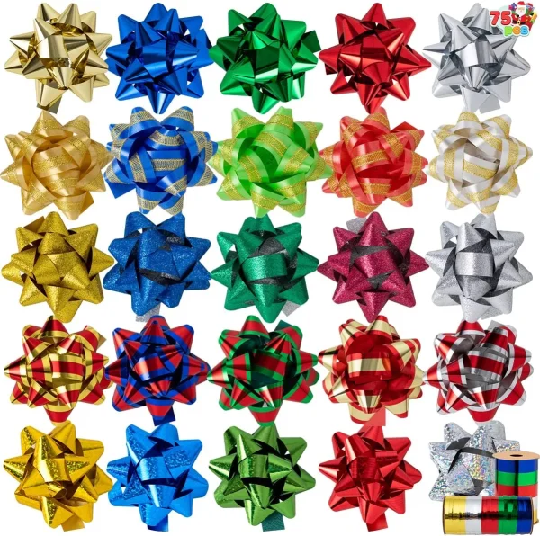 75pcs Self Adhesive Christmas Bow Decoration 3in