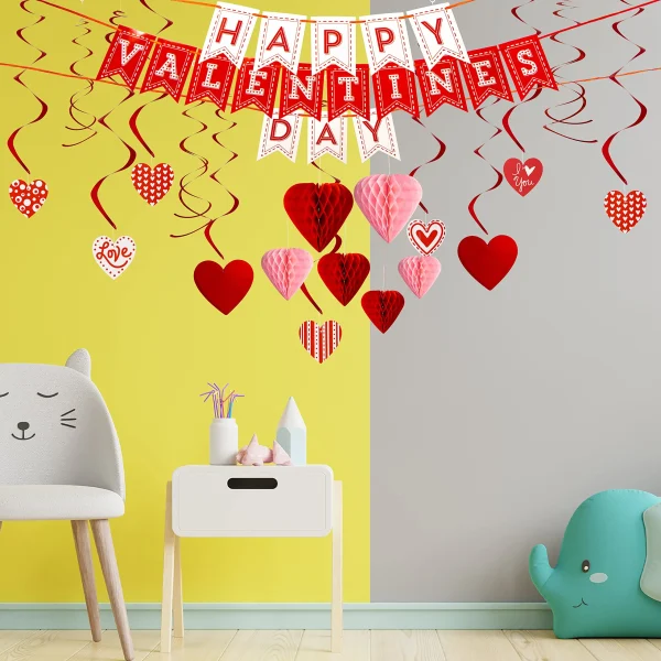 31Pcs Happy Valentines Banner with Paper Flower