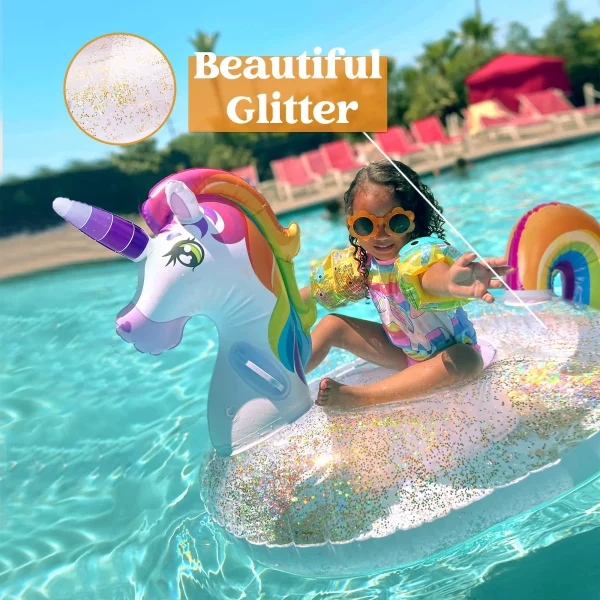 33.5in Inflatable Ride A Unicorn Pool Float with Glitters