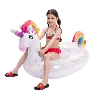 33.5in Inflatable Unicorn Pool Float with Glitters