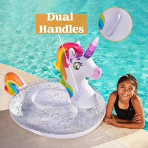 33.5in Inflatable Ride A Unicorn Pool Float with Glitters