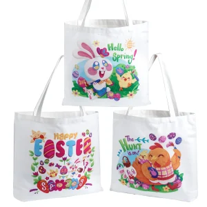 3Pcs Easter Canvas Tote Bags for Easter Egg Hunt