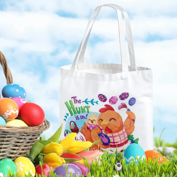 3Pcs Easter Canvas Tote Bags for Easter Egg Hunt