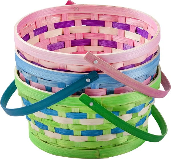 3Pcs Easter Woven Basket with Tricolor Grass Paper Shred