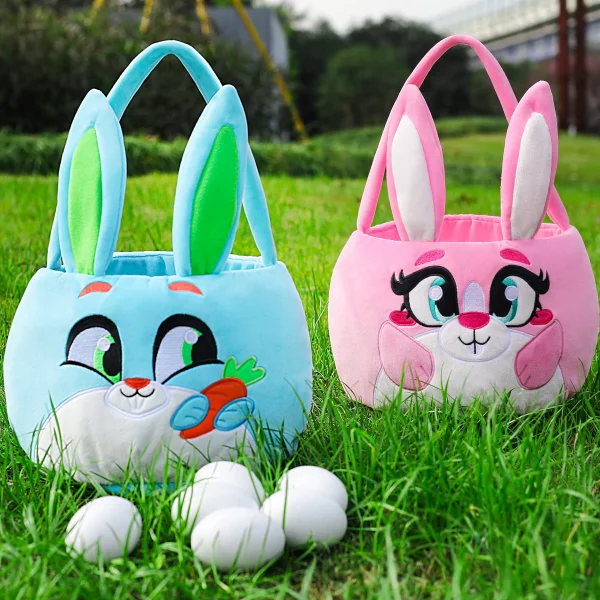 3Pcs Plush Bunny Easter Basket with Long Ear