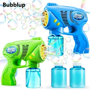 Bubblup 2pcs Bubble Guns with 2 Bubble Refill Solutions 7in