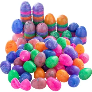 48Pcs Marble Iridescent Colorful Easter Egg Shells 2.3in