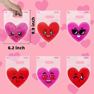 48Pcs Valentine`s Day Cellophane Gift Bags with Hearts Design