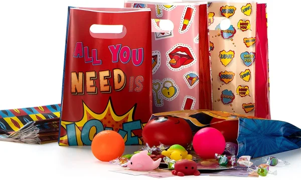 60Pcs Valentines Day Plastic Candy Bags
