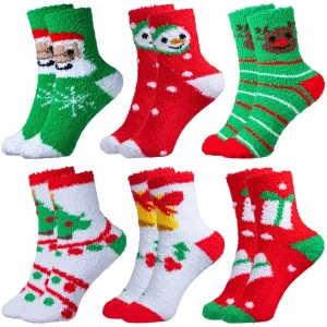 6Pcs Adult Christmas Fuzzy Socks