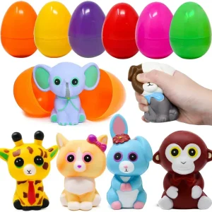 6Pcs Animals Soft and Yielding Stress Toys Prefilled Easter Eggs 3.9in