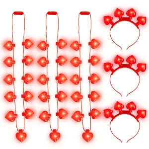 6Pcs Valentines LED Light Up Red Heart Headband and Necklace