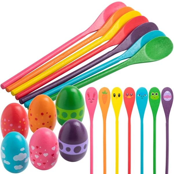 7 Players Easter Egg and Spoon Relay Game Set