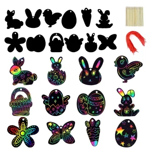 72pcs Easter Rainbow Color Scratch Paper Craft Set