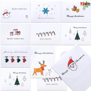 72Pcs Merry Christmas Greeting Cards