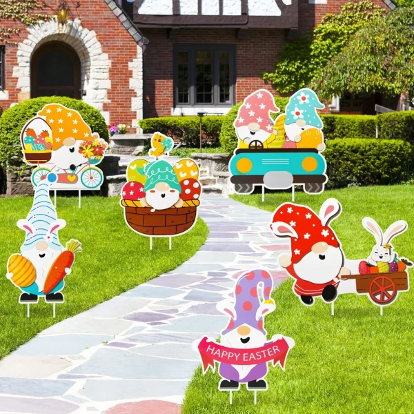 8Pcs Easter Bunny Gnome Yard Signs