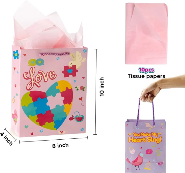 8Pcs Valentines Day Gift Bags Vintage Design with Tissue Paper