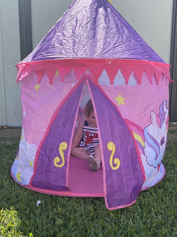 Girls Princess Pink Castle Play Tent with Crown Pop up