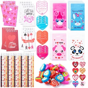 96Pcs Stationery Set with Valentines Day Cards for Kids-Classroom Exchange Gifts