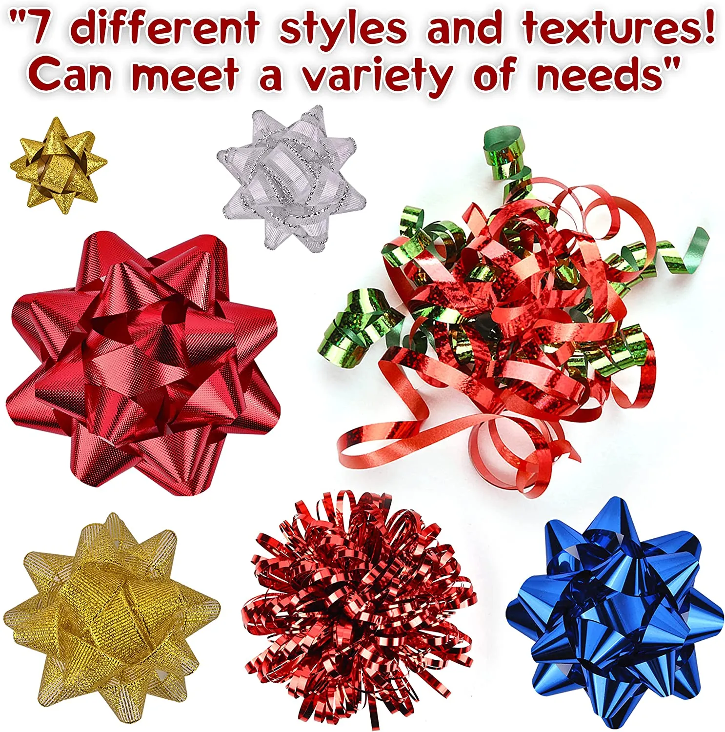 Bowdacious Gift Bows, 54 Christmas Holiday Bows, 3D Looking Self-Adhesive Gift Bows with Foil Accents and Attached Gift Tag, Perfect for Christmas and