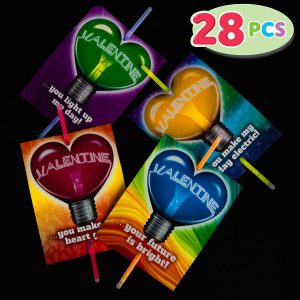Neon Valentines Day Cards With 28 Glow Sticks, 28 Pcs
