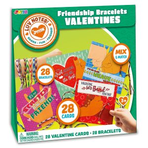 Valentines Day Cards With Cute Colorful Friendship Bracelets, 28 Pcs