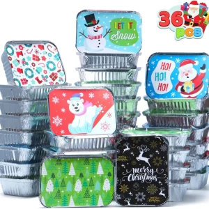 36pcs Rectangle Disposable Christmas Cookie Tins with Lids