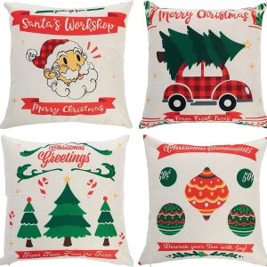 4pcs Rustic Farmhouse Christmas Pillow Covers 18x18in