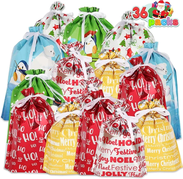 36pcs Christmas Gift Wrap Bags with Ribbon Tie