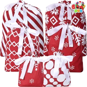 6Pcs Geometric Red Fabric Gift Bags
