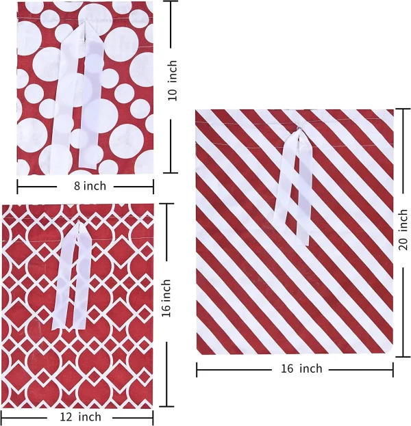 6pcs Red Christmas Fabric Gift Bags