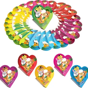 24Pcs Valentines Heart Boxes Filled with Cute Animal Building Blocks and Valentines Day Cards for Kids-Classroom Exchange Gifts
