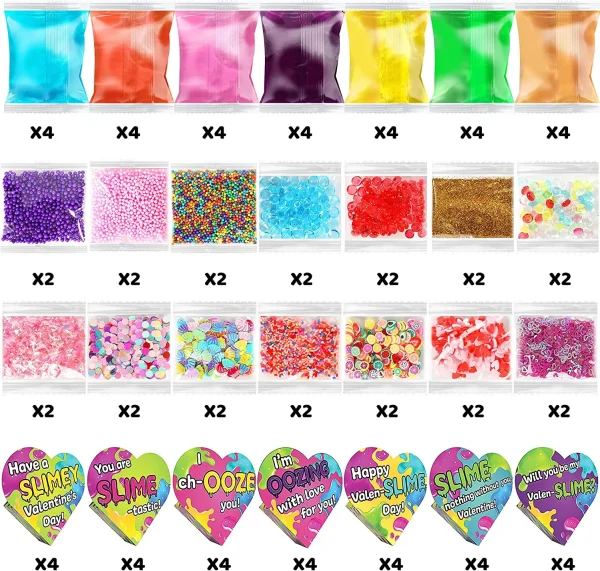 28Pcs Kids Valentines Cards with Slime Kits in Boxes