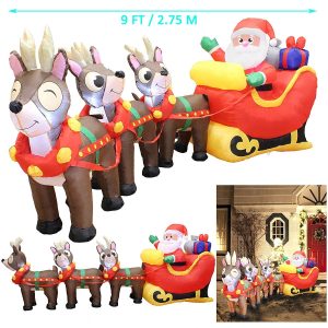 9.5ft Giant Santa Claus on Sleigh with Three Reindeers Inflatable