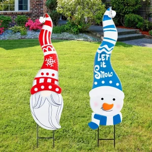 Snowman and Gnome Yard Sign