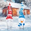 2pcs Snowman And Gnome Metal Christmas Yard Signs With Stake