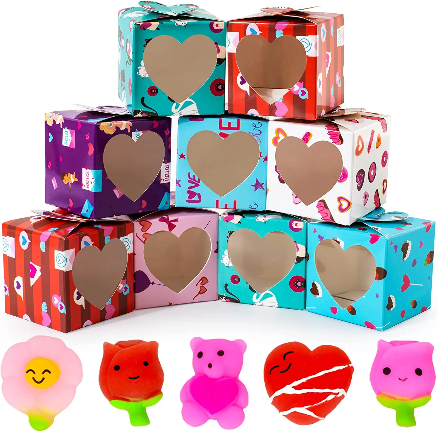 Valentine 3D Box with Valentine-themed Mochi Squishy, 28 Pack