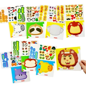28Pcs Animal Make a Face with Valentines Day Cards for Kids-Classroom Exchange Gifts