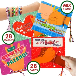 28Pcs Kids Valentines Cards With Cute Colorful Friendship Bracelets-Classroom Exchange Gifts