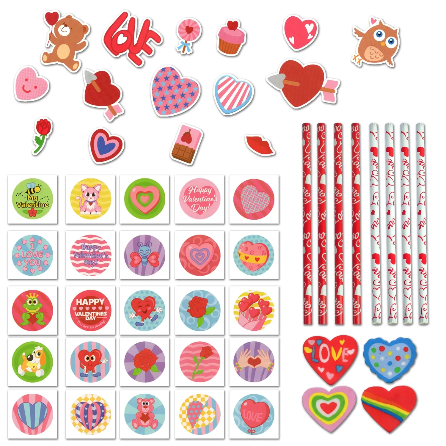 JOYIN 26 Pack Valentine Party Favors Set, DIY Goody Bags with 156 Pcs Valentine Themed Toys Include Pencil, Ruler,Eraser,Sticker, Notebook for Kids