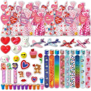 28 Packs Valentine Pre Filled Goody Bag with Toys and Valentines Day Cards for Kids-Classroom Exchange Gifts