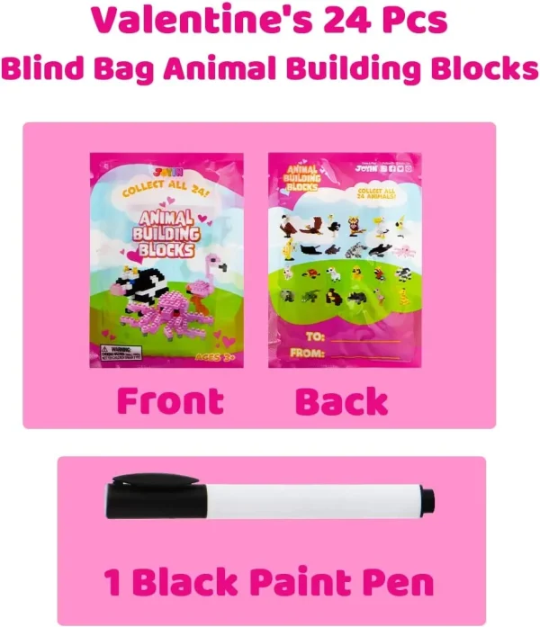 24Pcs Valentines Animal Building Blocks in Blind Bags